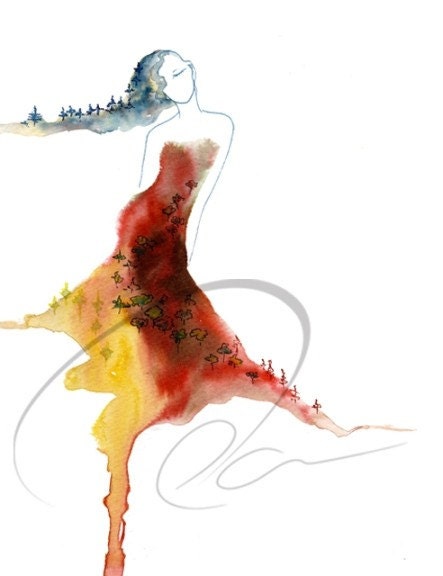 Morning Glory - Art Print graceful ballerina dancer fashion sketch dress design watercolor painting dancing spirit woman Oladesign 11x14