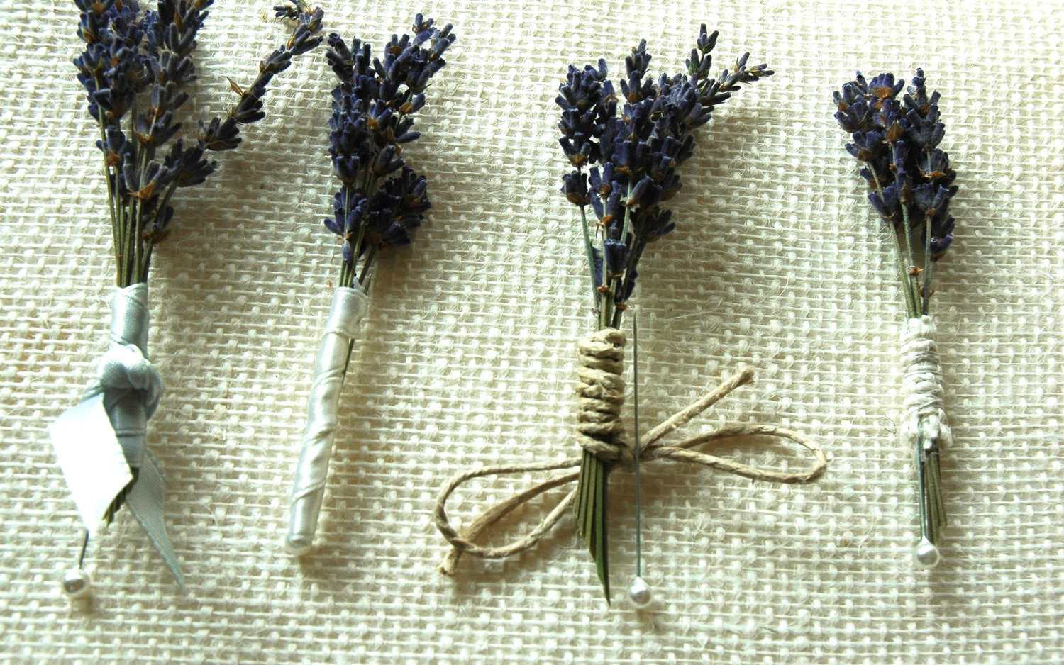 4 Dried Lavender Wedding Boutonnieres with Custom Ribbon