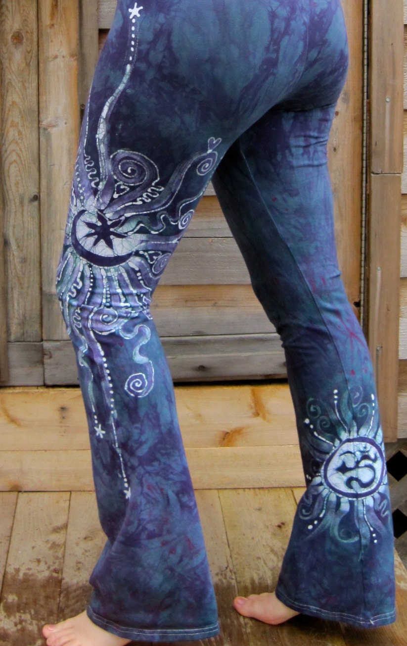 Om Batik Yoga Pants in Teal and Purple