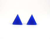 Blue Triangle Earring Studs - Blue Geometric Earring Posts - Triangle Jewelry - Monaco Blue - Geometric Jewelry