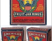 Colorful Box of Vintage 1920's American Fruit Jar Rings with Eagle and US Shield, Unused, Canning Rings