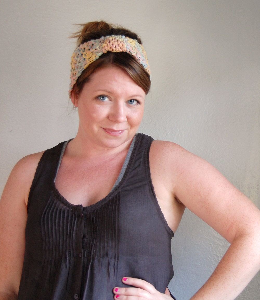 Cotton Knitted Turban Headband in Multi  // Swimming Beach // Preppy Pastel Knotted Headband