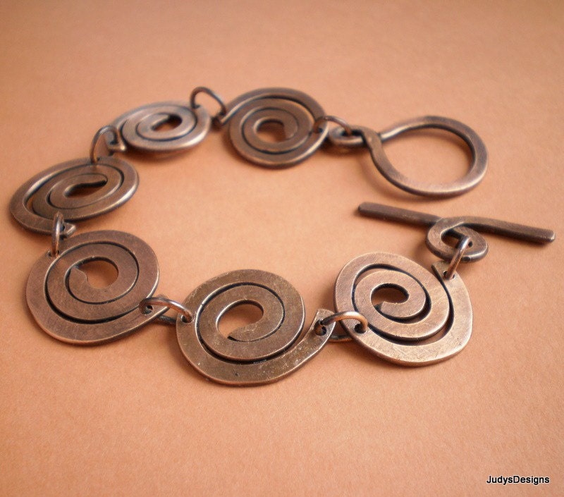 Statement copper bracelet, artisan hammered coil bracelet