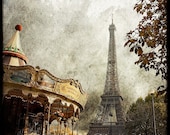 LARGE PRINT - The Carousel and The Eiffel Tower - 24x24 Fine Art Print - Paris Architecture Photography