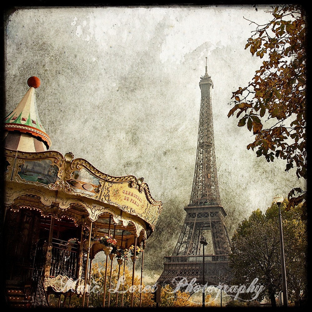 The Carousel and The Eiffel Tower - 8x8 Fine Art Print - Etsy Wall Art - TFTeam - Paris Architecture Photograph
