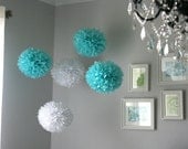 Tiffany .. Tissue Paper Poms .. Wedding Reception Decor .. Party Decoration .. DIY - set of 10