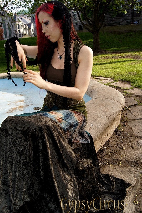 Long Skirt - Steampunk Clothing - Burning Man - Sexy Under Bust Skirt - Gothic Skirt - Victorian - Bohemian - Patchwork - Size Small