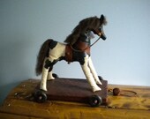 HORSE - Pull Toy - Primitive - Folkart Pony -Toy Reproduction - Black and White Handpainted - PETE
