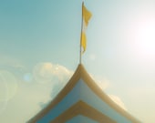 Amusement Park Photo - Yellow Carnival Tent - Yellow and White Stripes - Circus - Yellow Flag - 8 x 8 Print - Fine Art Photography - Nursery