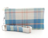 Plaid pastel purse / small wristlet / fabric clutch / zipper pouch & detachable key fob gift set for women