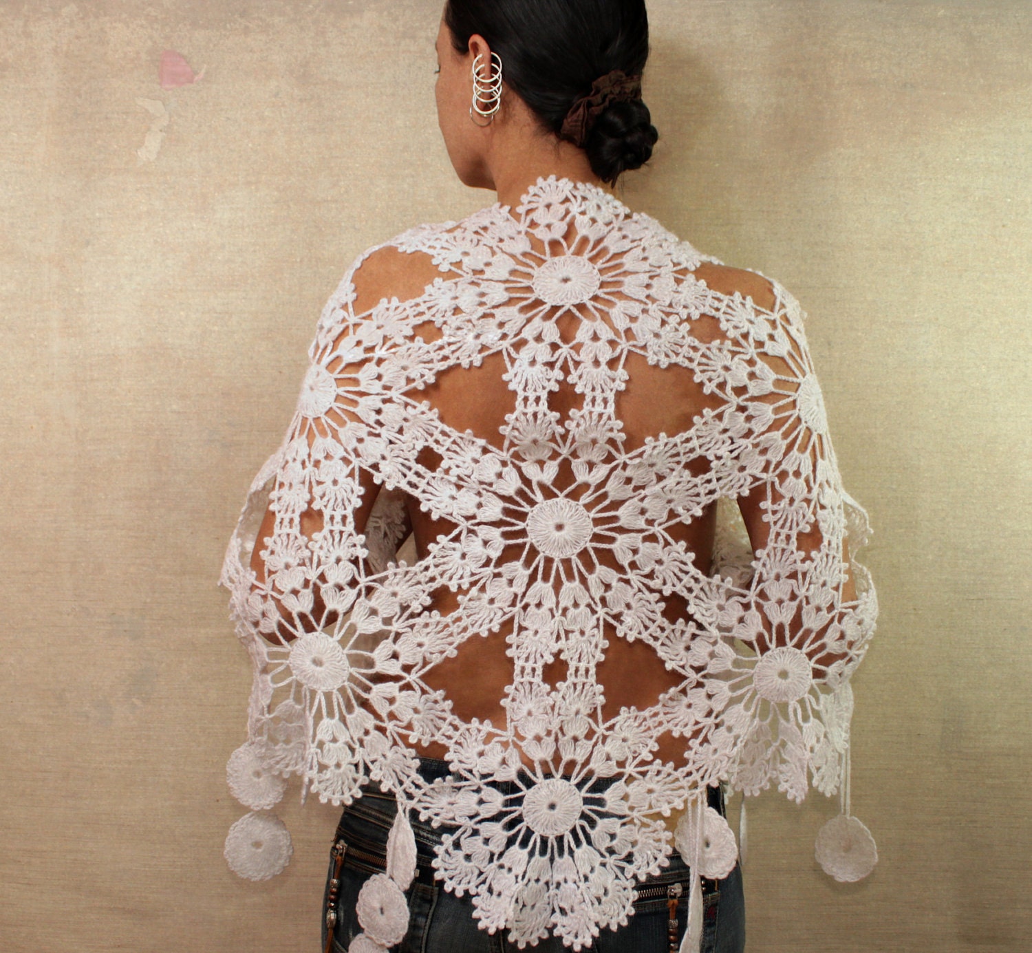 May Flowers / White Wedding Shawl Crochet Bridal Shawl Wedding Wrap Shawl Bolero Bridal Accessories Spring Summer