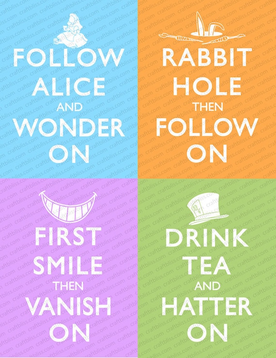 All 4 Decorative Alice in Wonderland Keep Calm and Carry On Inspired Digital INSTANT Downloads Cheshire Cat Mad Hatter Rabbit Il_570xn