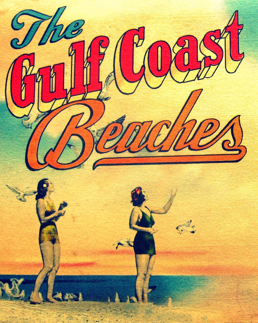 photography GULF COAST BEACHES  8 x10 art photo 30a Destin Seaside beach house decor 1940s vintage 30a red aqua yellow orange