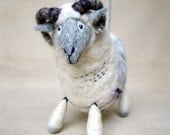Damir - Felt Ram. Art Marionette. Handmade Puppet. Felted Stuffed Toy. Waldorf Style Sheep. white grey blue neutral rustic. MADE TO ORDER