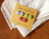 day at the circus - fabric button post earrings - set of 3 - small size