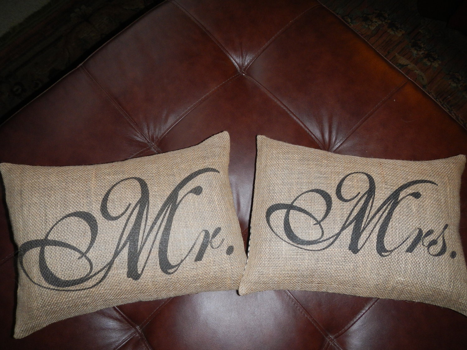Set of Mr. and Mrs. Burlap Pillows Wedding, Bridal, Anniversary