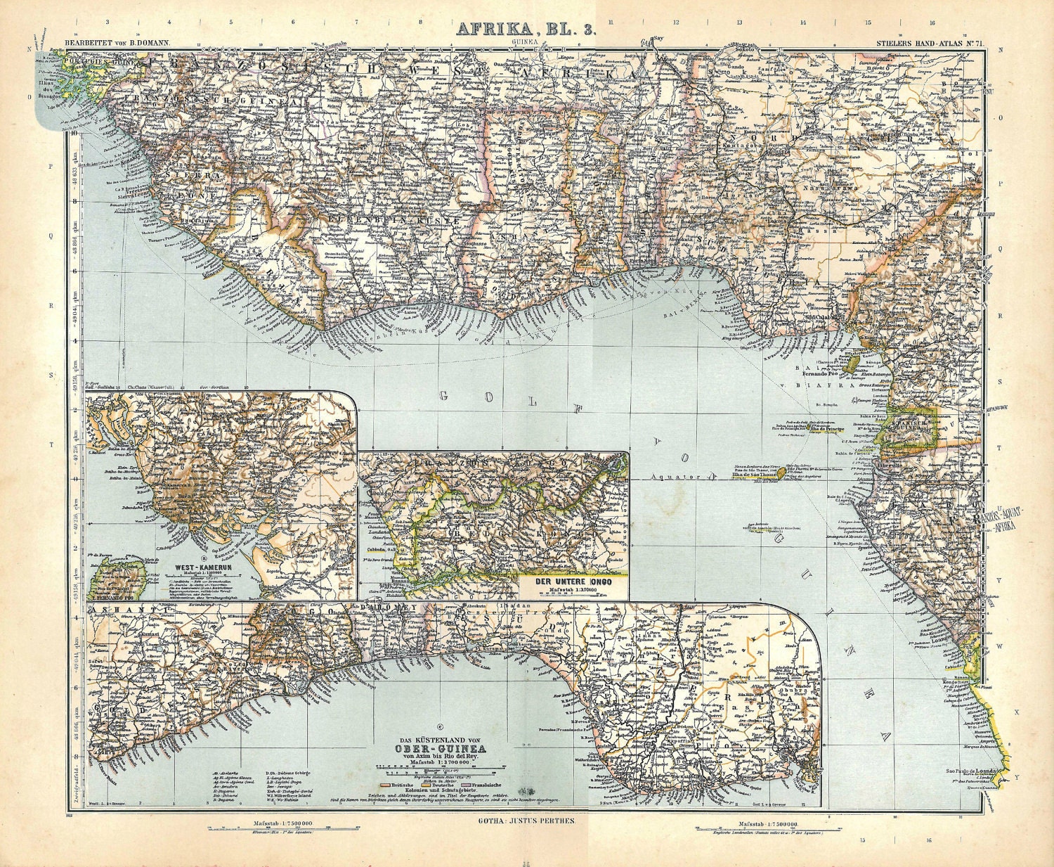 Gulf of Guinea 1914 Antique Map, West Africa, Ghana, Liberia,  Cameroon Congo