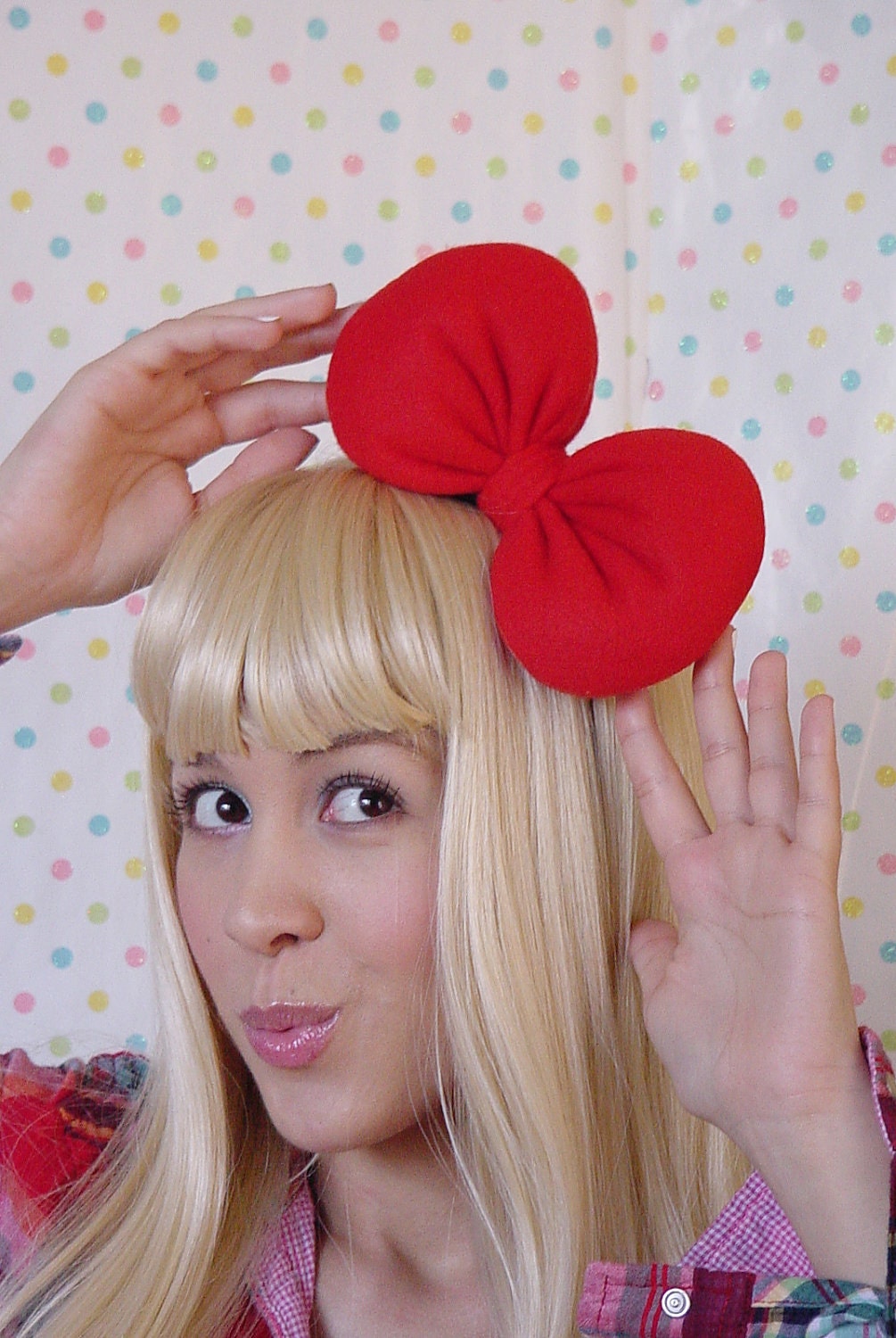 Red Fabric Hair Bow Headband - Snow White Bow Minnie Mouse Bow Red Big Bow Red girlshair teen bows hairbow hairbows lolita cosplay kawaii