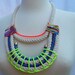 Neon Aztec Necklace Collar, Cotton Twisted Nautical Rope with Neon Red and yellow weave, bungee cord and gold-plated findings, OOAK