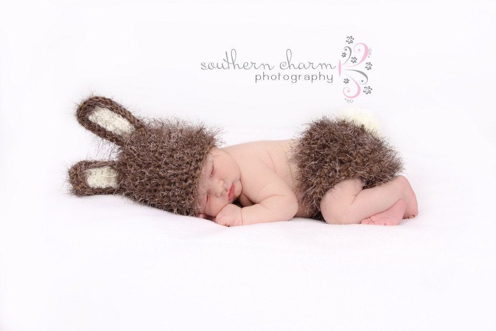 Newborn bunny hat & diaper cover-Newborn baby bunny set-Crochet bunny-Newborn photo prop