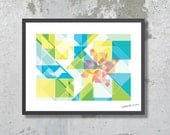 GEOMETRIC ART, Abstract Poster A3, Tangram Wall Decor. Geometric Art Print for Home & Office Wall Decor. Turquoise, Lime Green