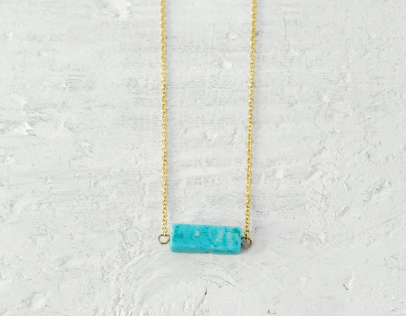 Ultramarine Dash - turquoise small bar necklace - simple minimal jewelry