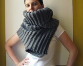 Chunky Scarf Knitted in Dark Gray Merino Wool