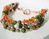 SALE Reduced - Bracelet Multi Strand Gemstone & Copper - Matching Earrings Available Separately - SRAJD