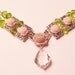 Pink Baroque Crystal Pendant Surrounded by Pink Roses, Spring Green Crystals and Pearls in this Wonderful Spring Necklace