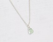 Dewdrop pale green - tiny teardrop sterling silver necklace - delicate jewelry  gift for her