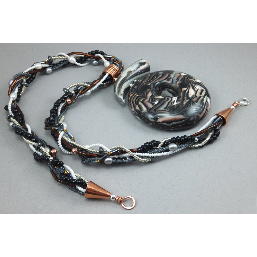 Handcrafted Statement Necklace - Black Copper Metallic Donut Choker No. 168