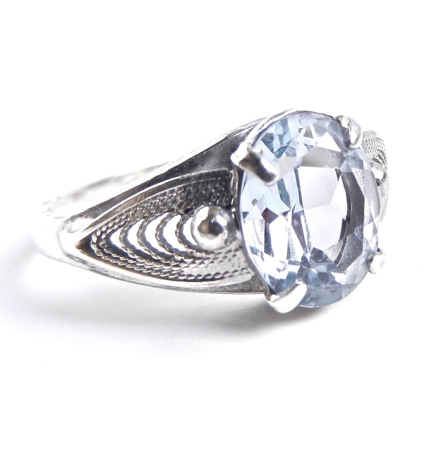SALE - Vintage Sterling Silver Light Blue Stone Ring - Size 8.5 Signed Sorrento Jewelry / Sky Blue