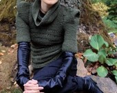 Hand knit SPRING/SUMMER olive green military elegant women fall fashion sweater modern triangle origami forest green winter /Khaki Chic 2/