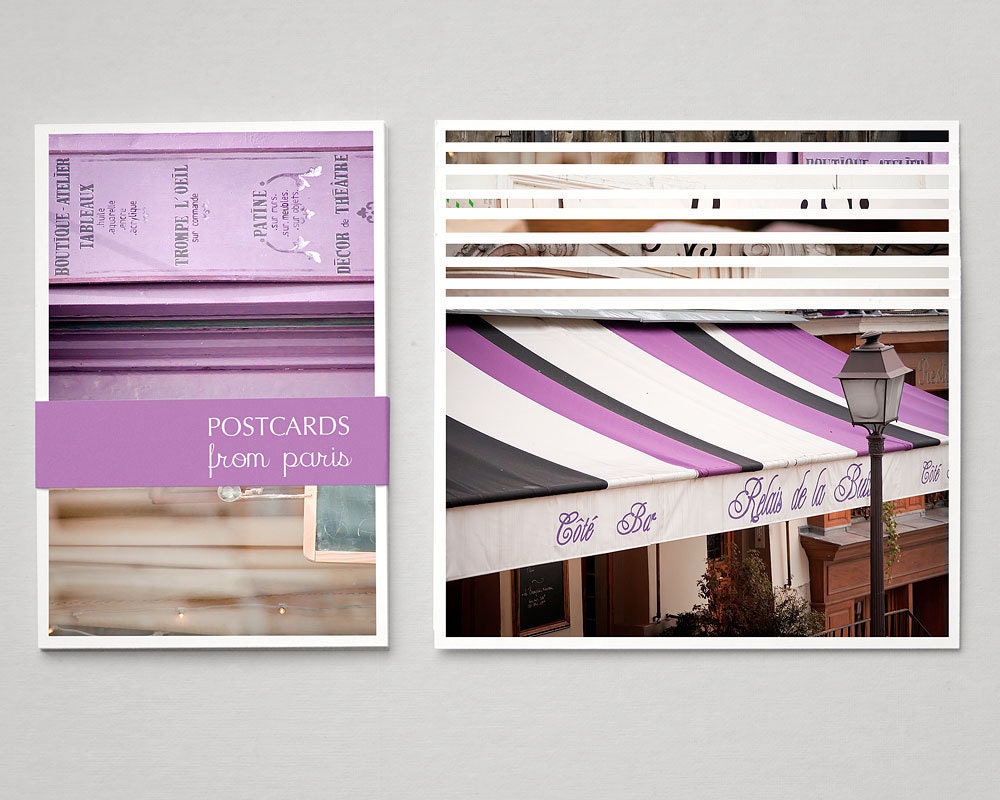 Postcards from Paris, Set of Nine Purple Paris Postcard Collection, 4x6 Lavender Photo Cards, Paris Photography Art Prints