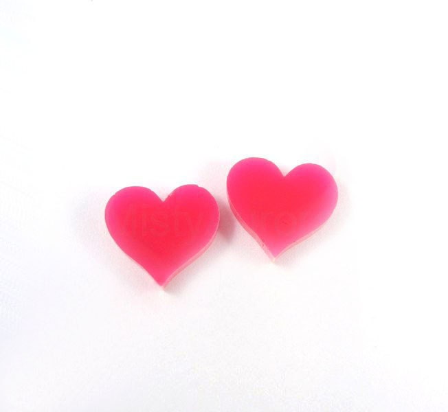 Heart Stud Earrings - Neon Pink Earring Posts - Neon Jewelry - Fuchsia Earrings