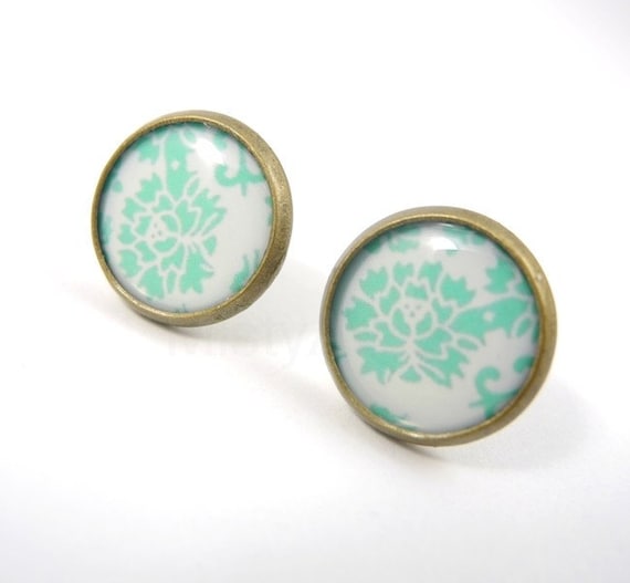 Mint Stud Earrings - Floral Jewelry - Mint Pastel Jewelry