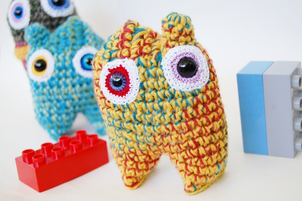 Yellow Micro Mini Monster OOAK Crochet Amigurumi Toy - knotbygranma