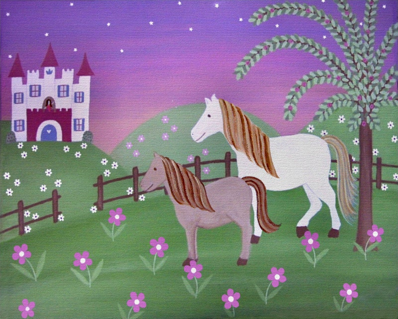 CANVAS PRINT: Children Decor Girls Kids Art Prints - Castle Horses Kids Wall Art for Kids Room Art from Kids Paintings by TwoLittleWitches