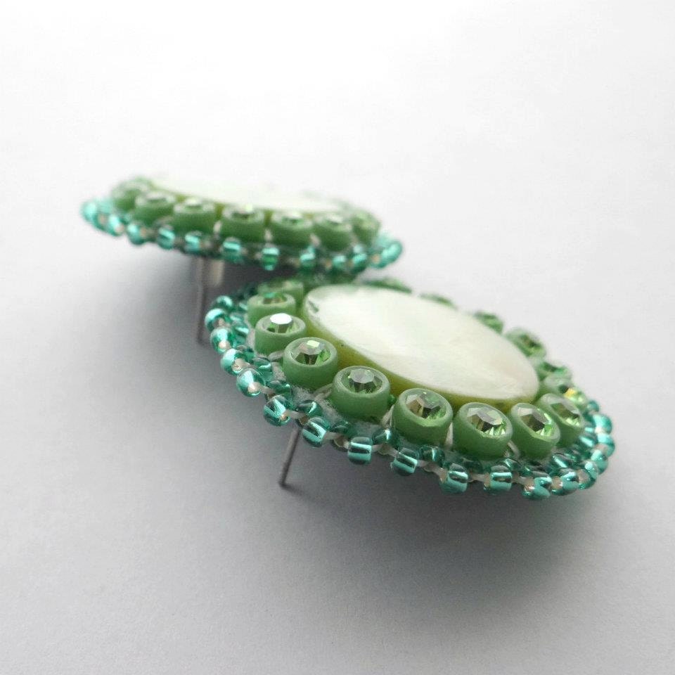 Green Beaded Post Earrings