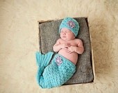 Baby Mermaid set aqua blue with lavender flower