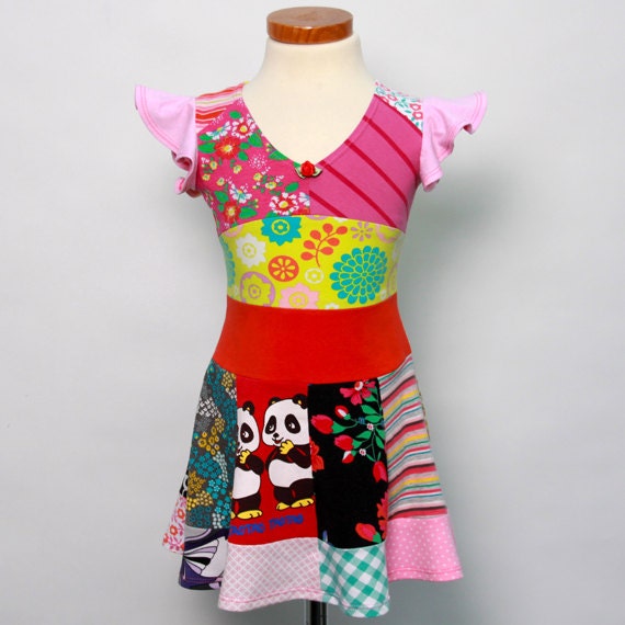 Upcycled Dress Handmade Recycled Twirl Knit dress Repurposed Pieced Tunic Size 2T /3T( Europ. size 122/128)