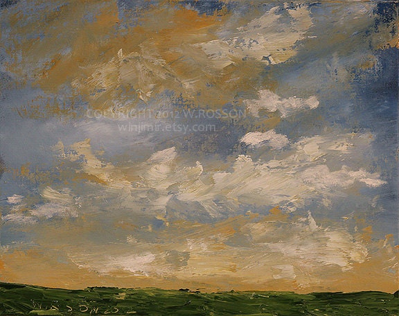 Clouds, Sky, Sunrise, Green Fields,  Original, Oil Painting, Winjimir, Ebsq, Inspirational, Country, Sky
