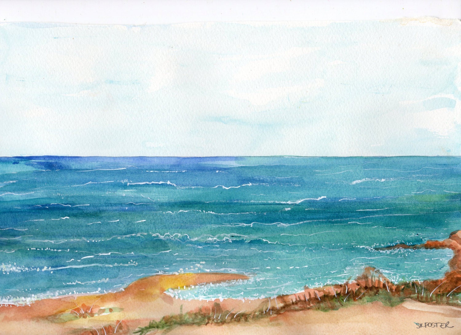 Seascape Original Watercolor Painting