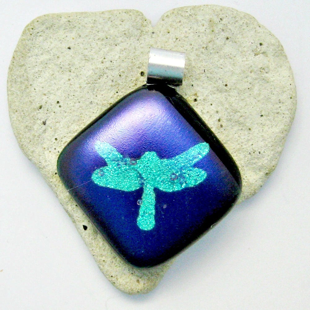 Fused Dichroic Glass Pendant - Dragonfly In The Sky Pendant
