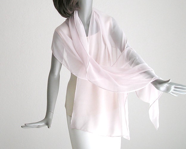 Quartz Pink Shawl Muted Light Color Silk Chiffon 8mm Individually Hand Dyed, 19"x 76".