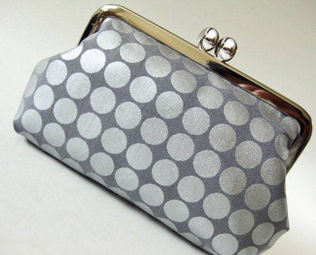 Silver dots on gray kiss lock purse