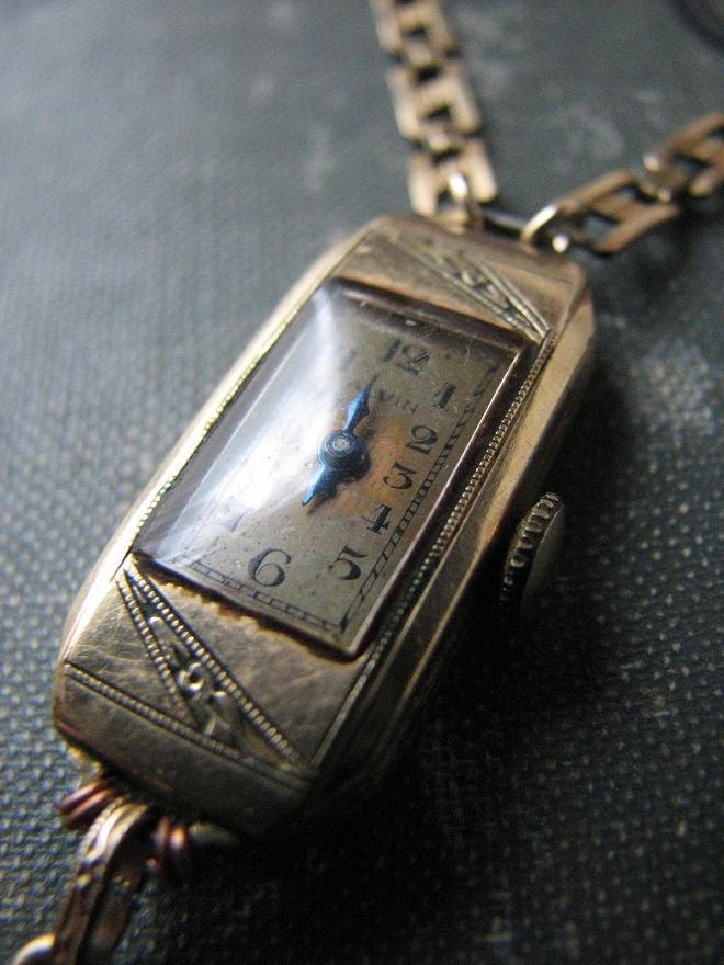 lilette . necklace . antique locket and deco watch with champagne quartz and charms