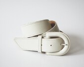 Leather Belt in Off White / Wide / Covered Buckle / Curved waist 30 to 35