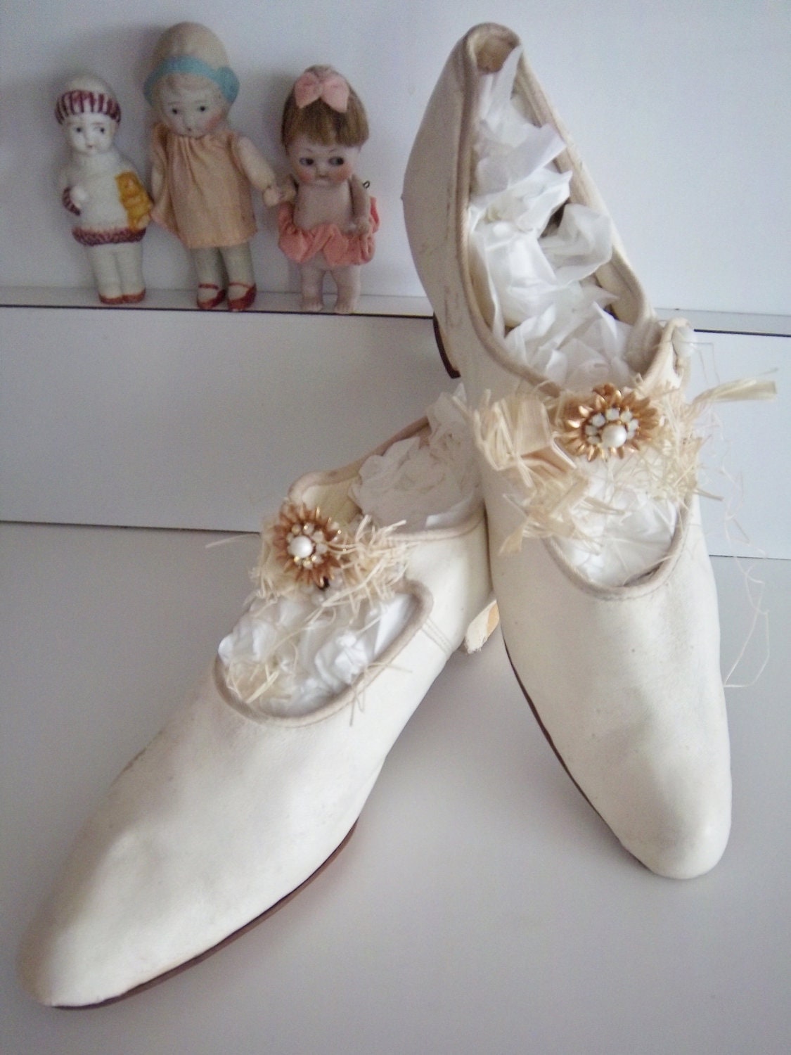 Victorian Edwardian Antique Silk Wedding Shoes Slipper Heels - KarmaRox
