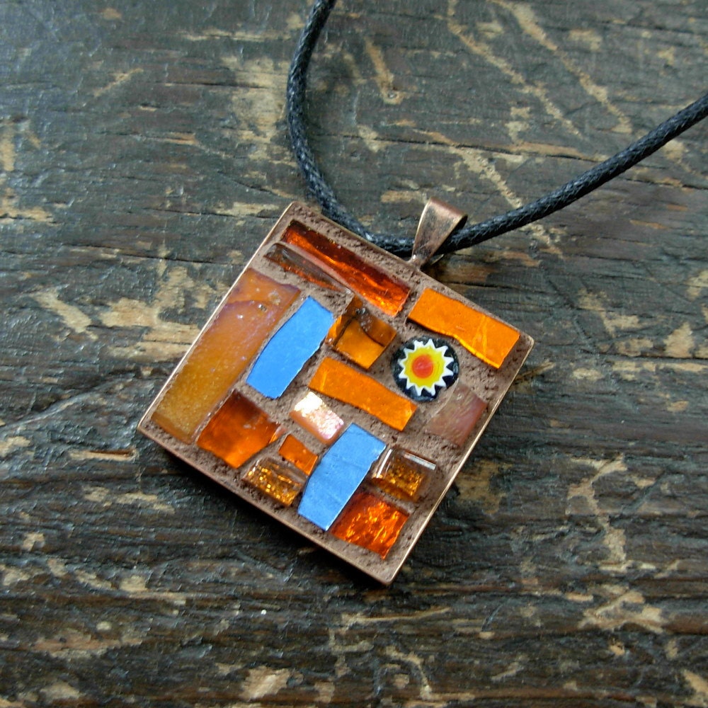 Orange and Blue Dynamic Duo Mosaic Pendant